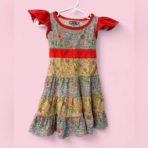 Flit & Flitter Floral Tiered Cotton Dress with Ruffle Sleeves | Size 2T